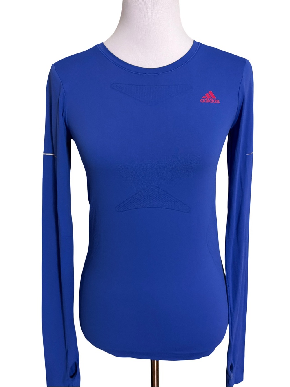 adidas Women's Long-Sleeve Crew Neck Top in Blue with Pink Logo
